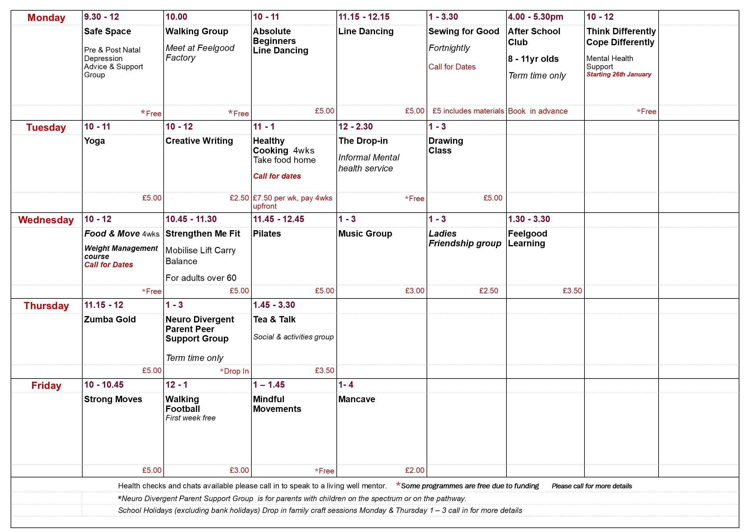 Time Table Jan to March 26 Soc media